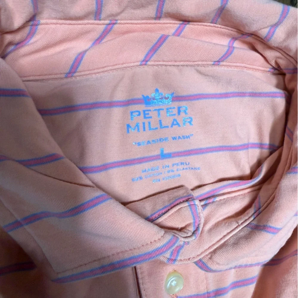 Peter Millar Men's Peach Stripe Polo Shirt L - Picture 3 of 4